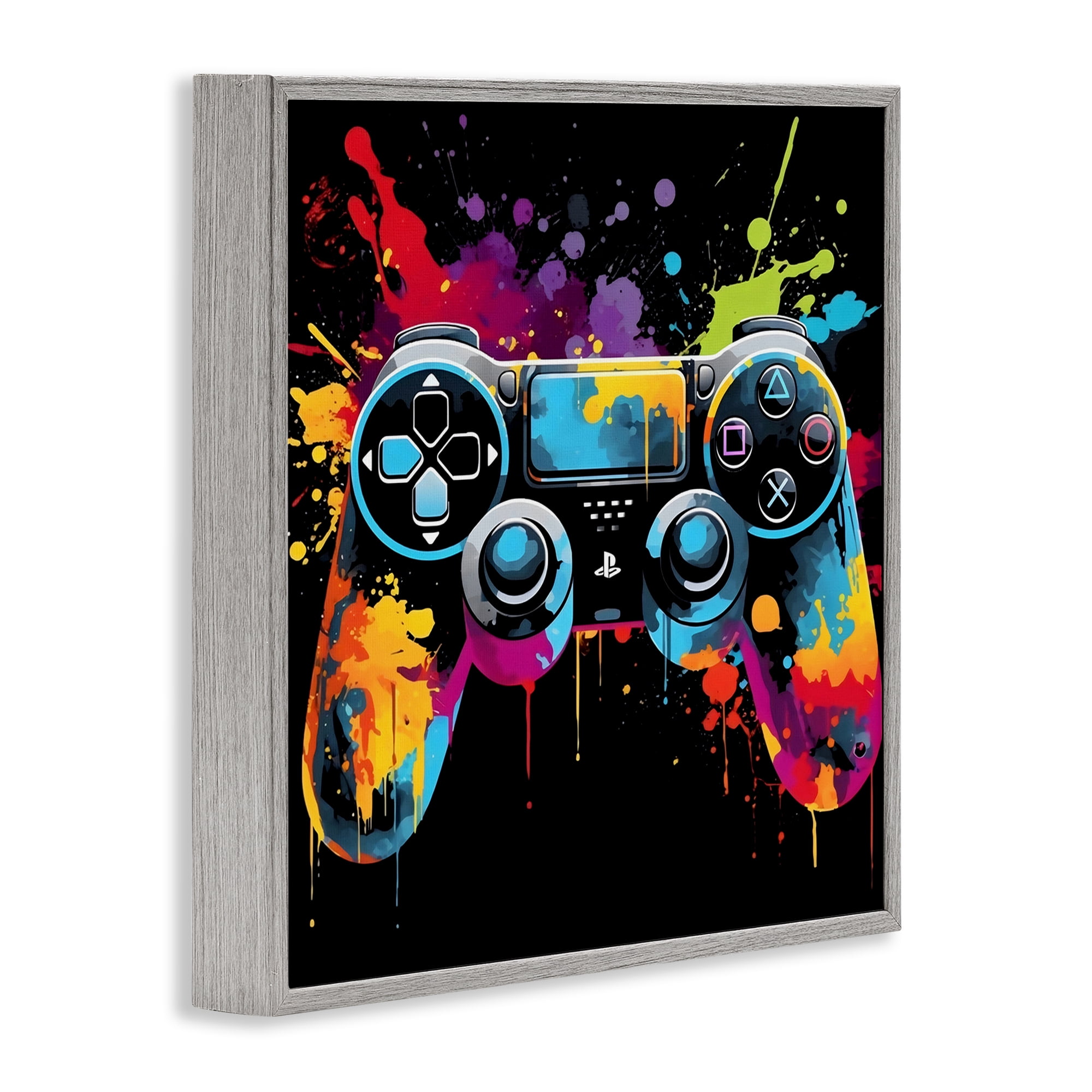 Stupell Industries Paint Splash Game Controller Gray Framed Giclee Art, design by Creative Studio