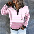 thumbnail image 3 of Kaemgyyd Womens Tops Button Collar Drawstring Hoodies Casual Long Sleeve Pullover Trendy Stripe Sweatshirts with Pockets, 3 of 5