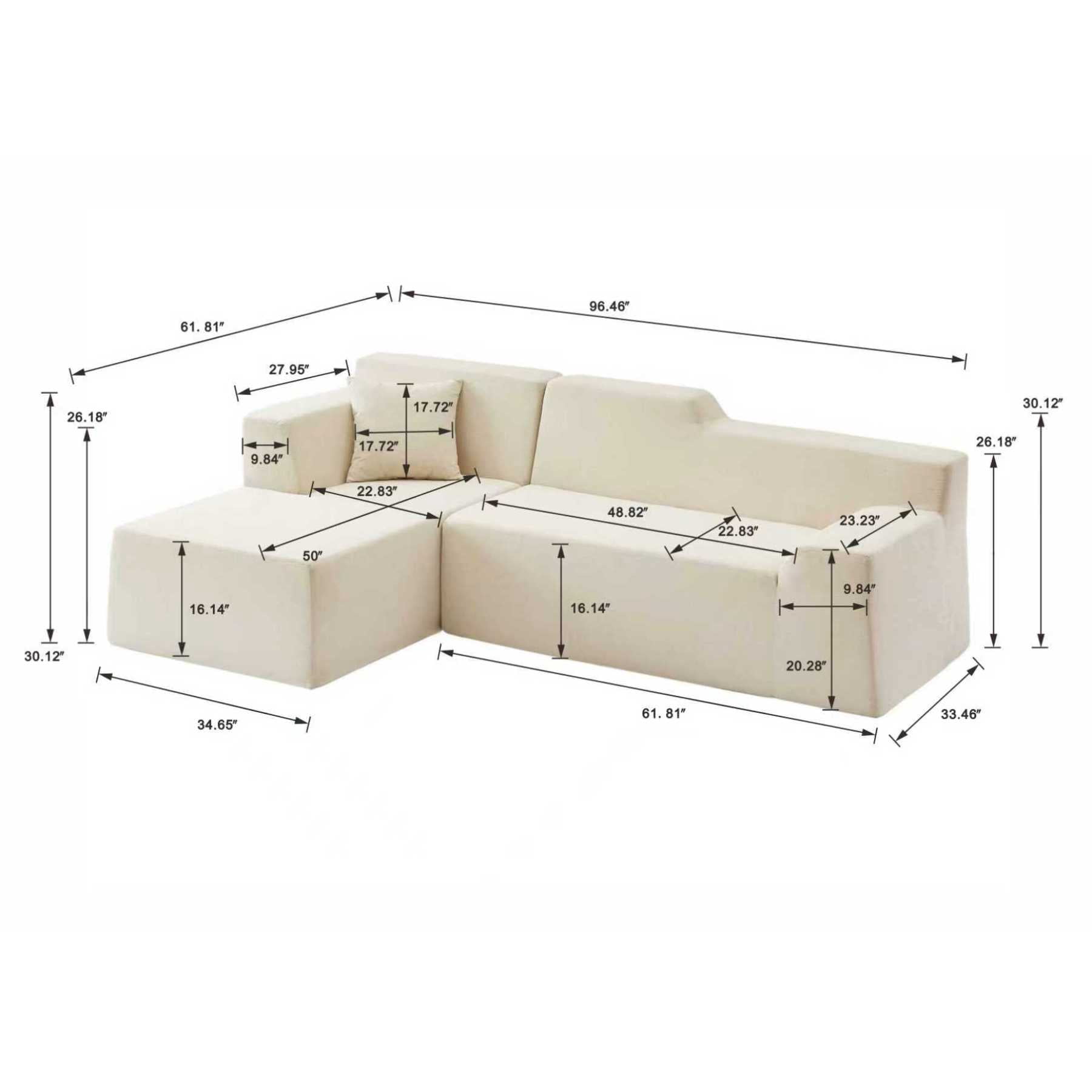 Leumius 96" Modular Cloud Sectional Sofa,Modern L-Shaped Couch with Left Facing Chaise,Upholstered Deep Seat Sleeper Sofa Bed for Living Room,No Assembly Required,Black