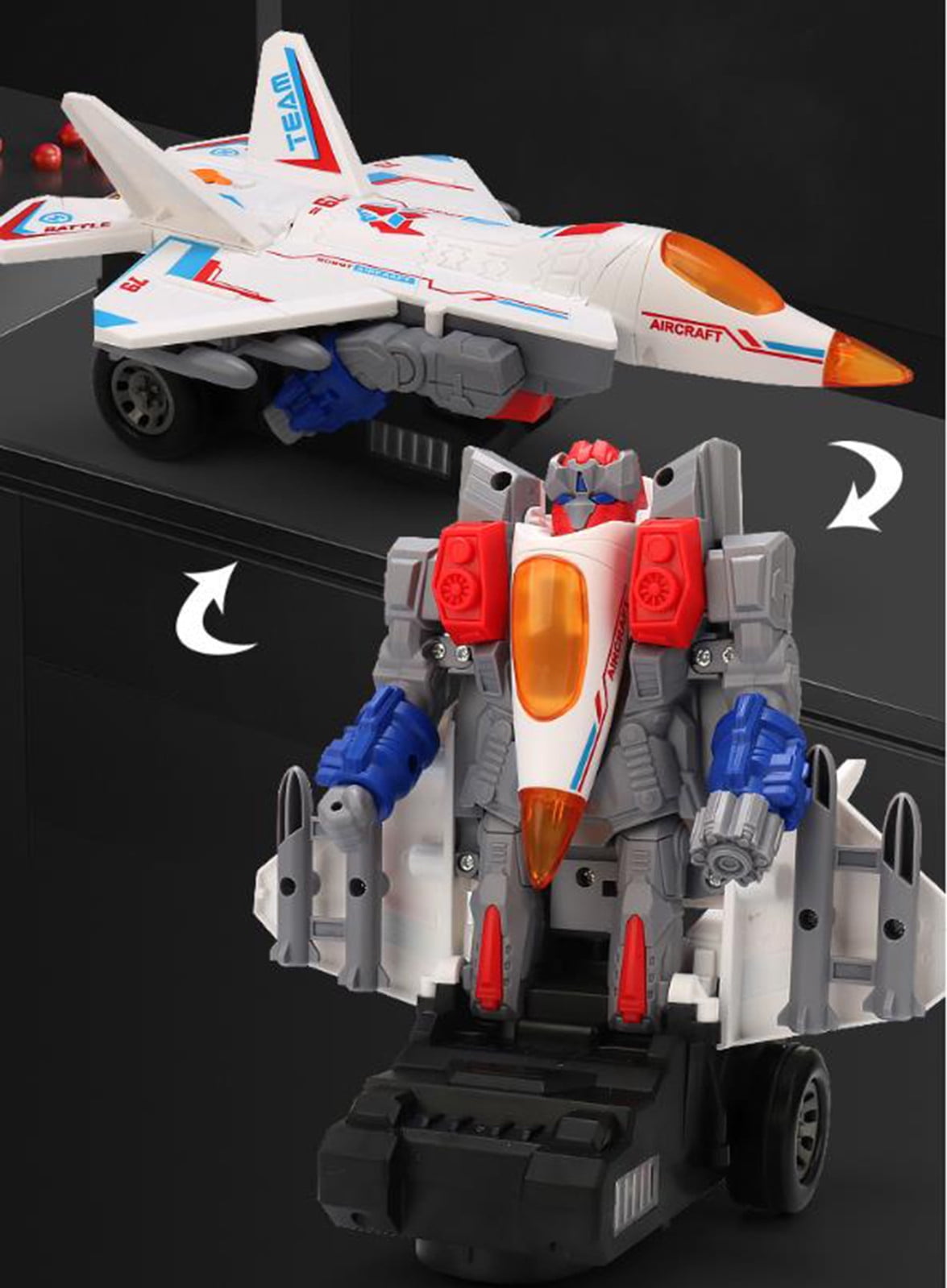 Apmemiss Clearance Transforming Robot Toys - Airplane Toys for 1-3, 2 in 1 Automatic Deformation Car with LED Light and Music, Birthday Gifts Electric Plane Toys for 3 4 5 Year Old