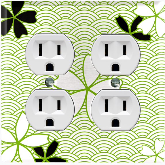 Metal Light Switch Plate Cover Japanese Flower Pattern Green Wallpaper FLW039