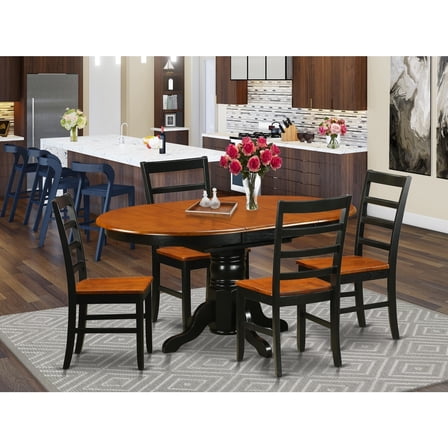 Boho Dining Set - 5 Piece Kitchen Table & Chairs Set - 42x60 Inch Oval Table - Black Cherry Finish