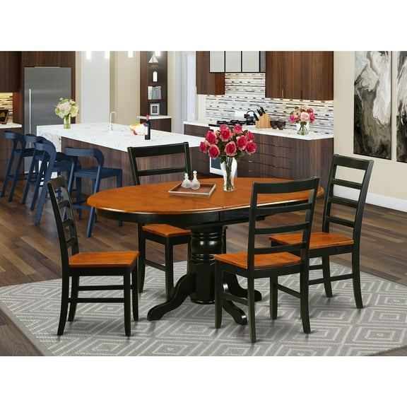 Boho Dining Set - 5 Piece Kitchen Table & Chairs Set - 42x60 Inch Oval Table - Black Cherry Finish