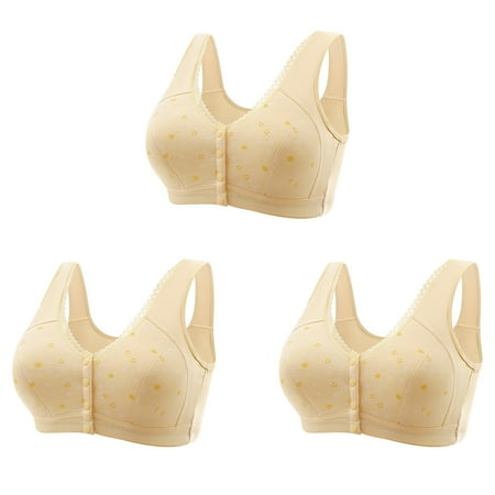 Bigersell Comfy Bra Trendy 3pc Women Front Buckle for Senior Elder Women Underwear Soft Cotton Oversized Tank Tops Without Underwire Printed Bra Lifting Bra Style F-8 Beige 6XL