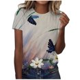 thumbnail image 1 of Birdeem T-Shirt Décontracté à Manches Courtes Imprimé Plissé Col Rond Ample pour Femmes, 1 of 4