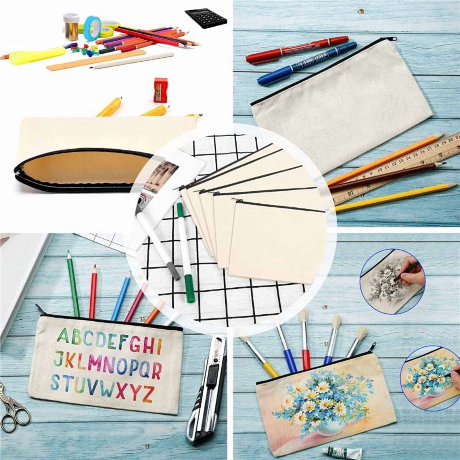 Canvas Zip Bags Canvas Pencil Pouch Canvas Makeup Bags Blank Canvas Pencil Case DIY Craft Bags Cosmetic Pouch Makeup Bag