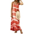 thumbnail image 2 of Robe Maxi à Col en V Vêtements d'Été pour Femmes à Rayures Imprimées à Rayures Sans Manches Robe Ample, Orange, G, 2 of 5
