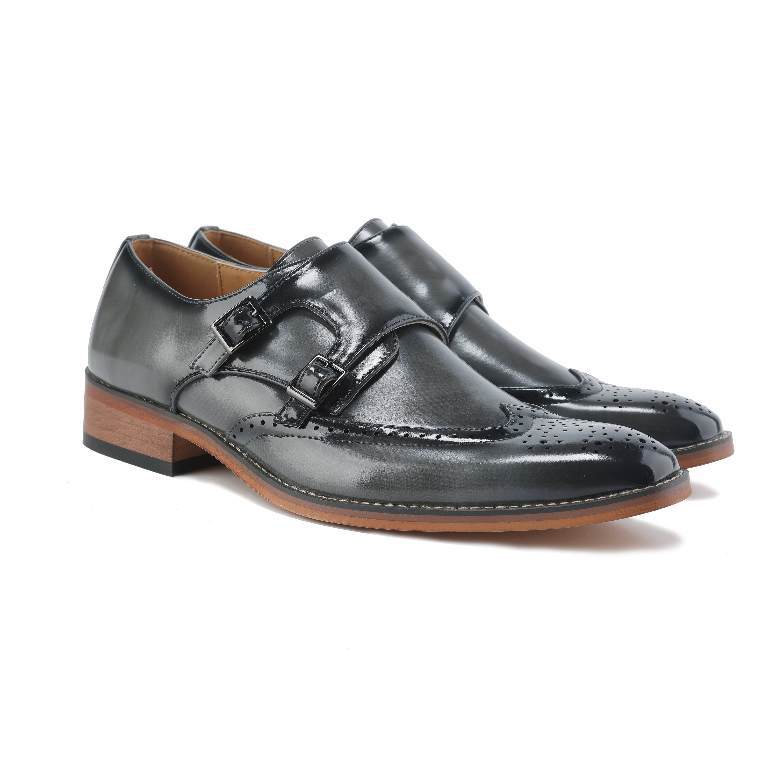 Gino Vitale Men 12 Black Wing Tip Dress Shoe Double Monk Strap Brogue Loafer Gino Vitale Men main image 4
