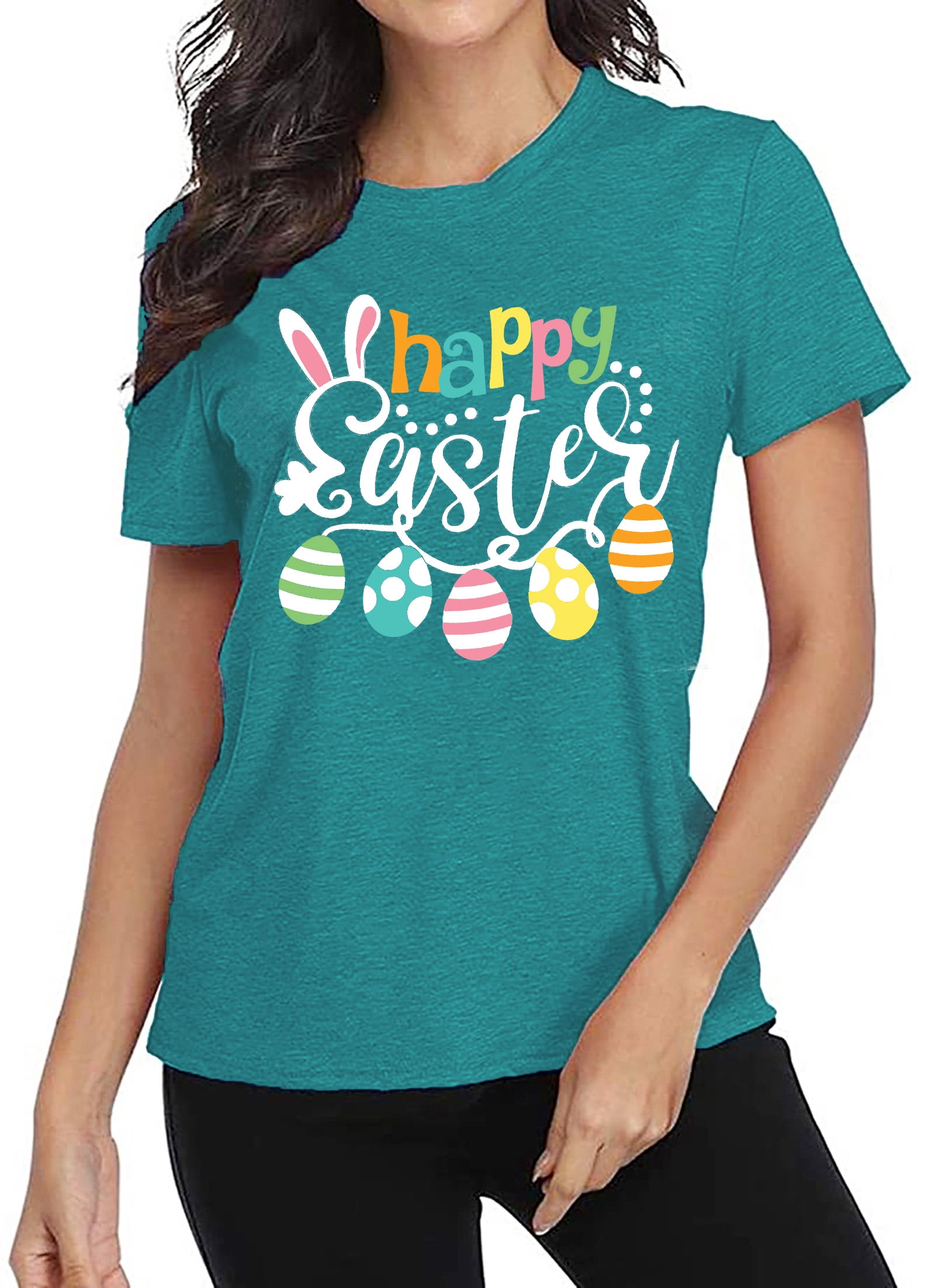 Happy Easter Shirts for Women Easter Bunny T-Shirt Rabbit Graphic Tees  Easter Egg Holiday Shirt Tops - Walmart.com