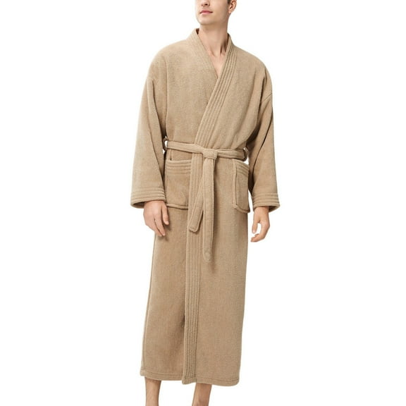 SWSMCLT Men's Long Robe Long Sleeve Winter Comfy Fashion Microfiber Fall Sleeping Sleepwear Pajamas Warm Soft Coffee Medium-Large