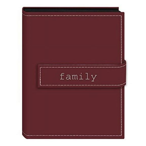 Pioneer Photo Albums 36-Pocket 4 by 6-Inch Embroidered "Family" Strap Sewn Leatherette Cover Photo Album, Mini, Burgundy