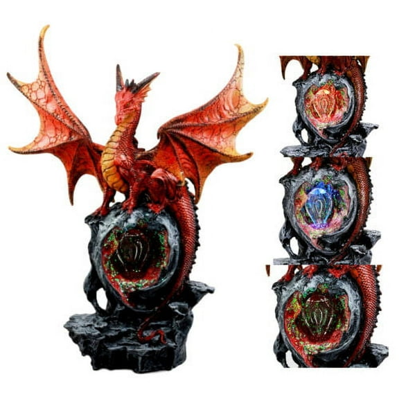 Volcanic Dragon Statue 19"H Guardian Of Fossil Cave Crystal Mine LED Night Light