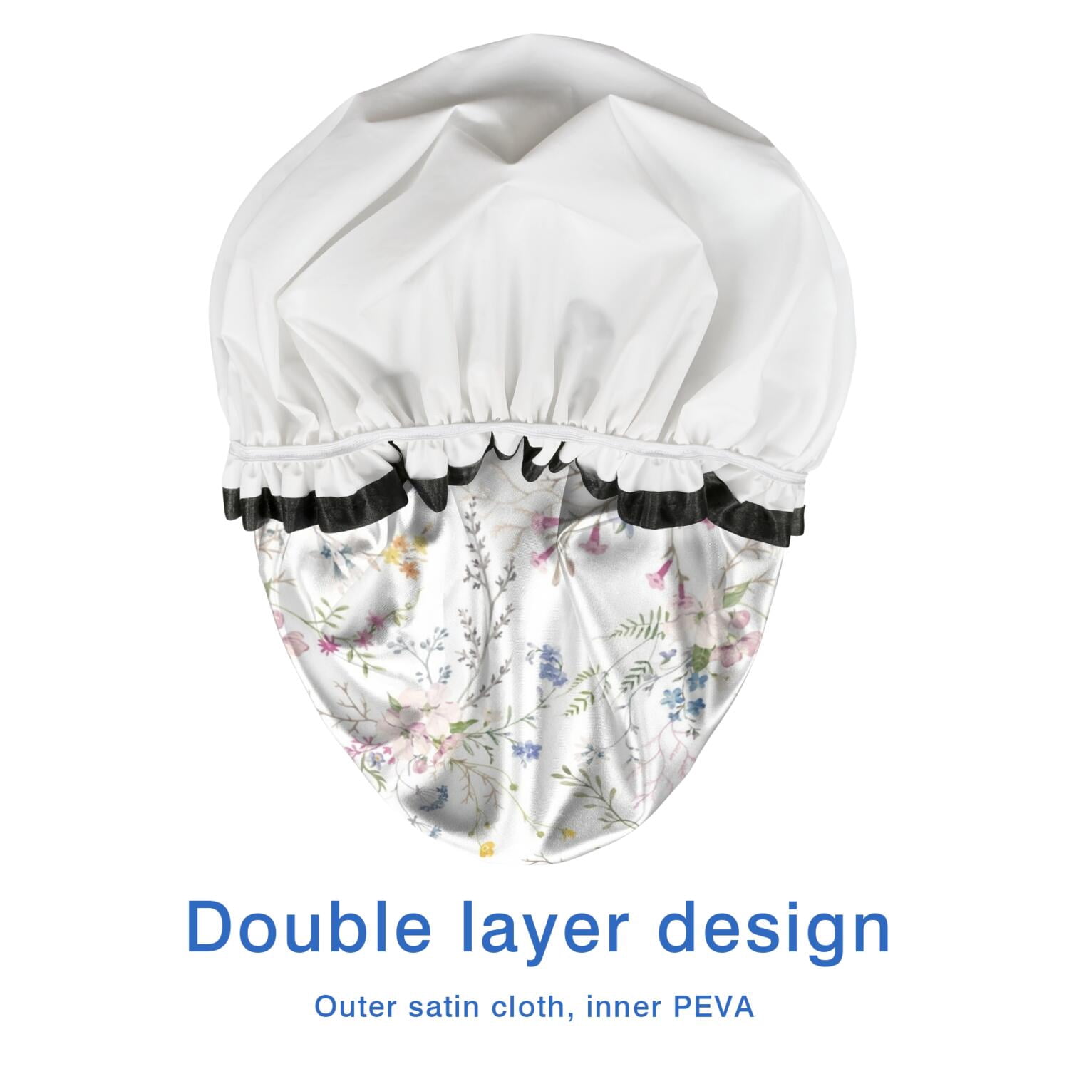 Shower Caps,Pioneer Flower Floral Print Pattern Waterproof Shower Cap for Women 4 Pieces,Double Reusable Hair Cover for Shower PEVA Elastic Stretch Hem