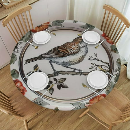 

Patifu Bird Flowers Round Table Cover Stain Resistant Washable Indoor Outdoor Tablecloth Kitchen Dining Wedding Parties 100% Polyester Fiber 46-50