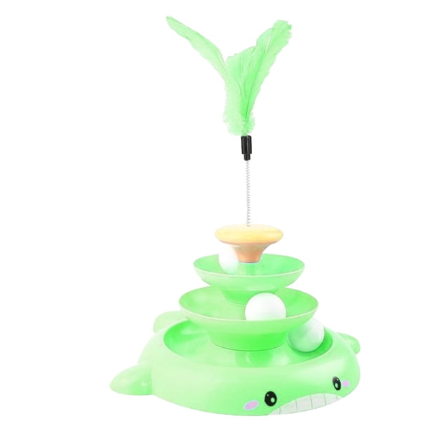 Cat Turntable Ball Toy, Interactive Cat Turntable Ball Toy with Feather Stick 3 Balls Relieve Boredom Exercise Play Anxiety Durable Material Multifunctional Cat Turntable Ball Toy