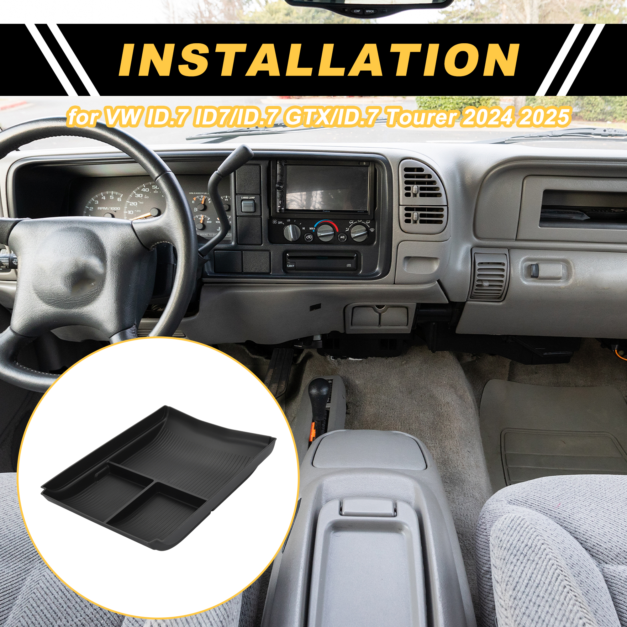 Unique Bargains Center Console Armrest Organizer Tray for VW ID.7 ID7/ID.7 GTX/ID.7 Tourer 2024 2025 Armrest Insert Tray Storage Box TPE Soft Rubber Black