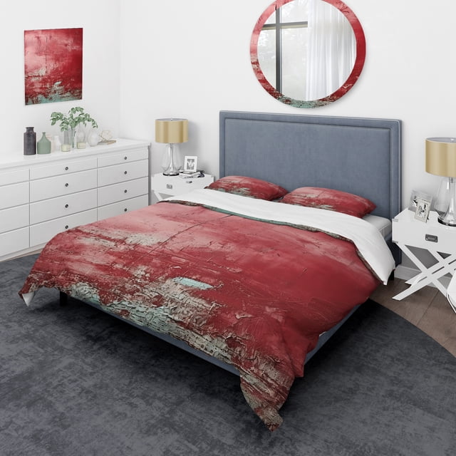 Designart "Chaotic Red Collage" Abstract Bedding Covert Set - Abstract Red Modern Bed Set With 2 Shams