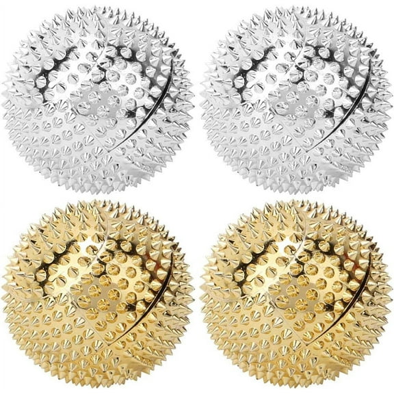 2 Pairs Gold Metal Magnetic Hand Palm, Spike Magnetic Hand Massage Ball Spiky Roller Pressure Relief Trigger Therapy Tools
