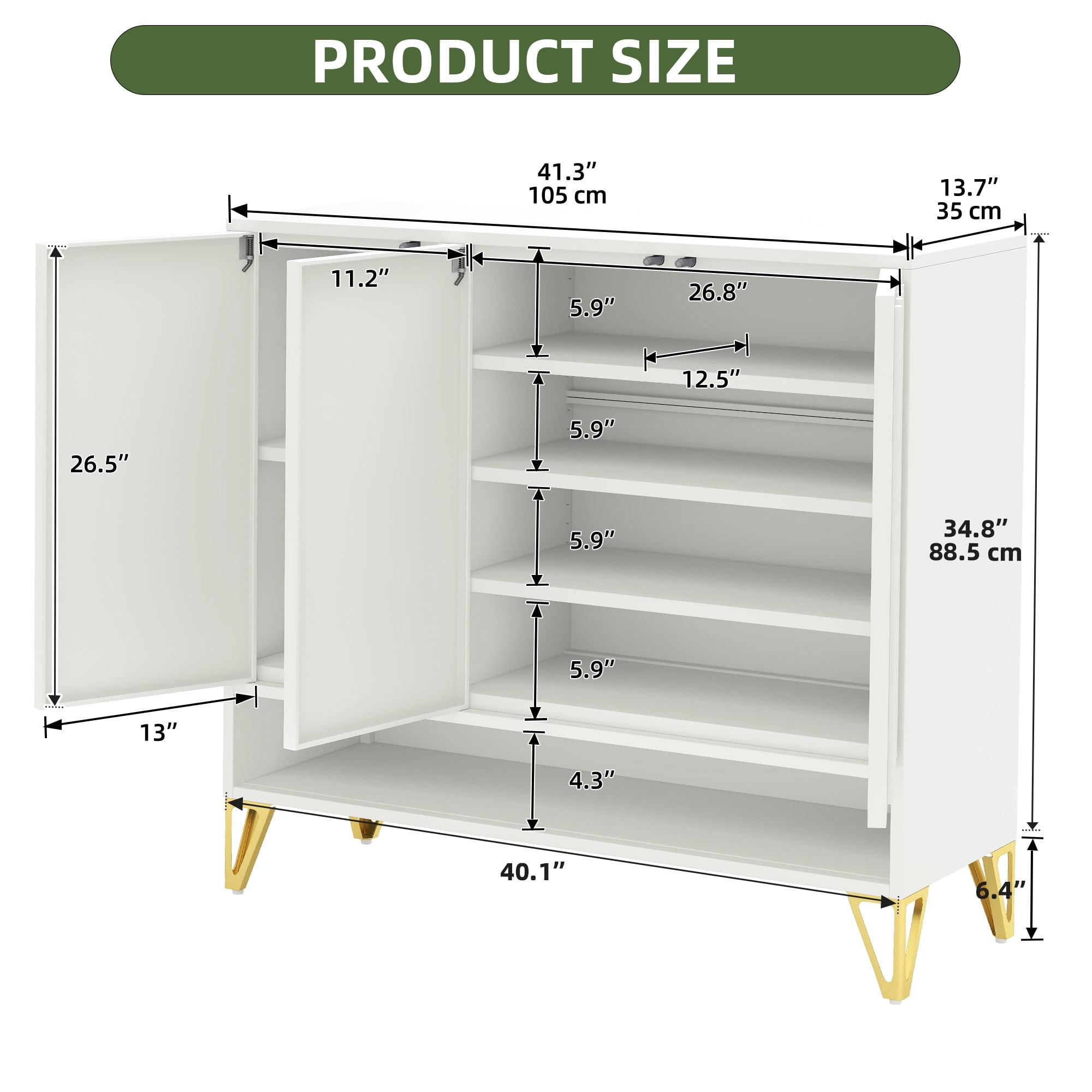 Uforic Shoe Cabinet with Doors & Adjustable Shelves, Metal Shoe Rack Organizer, White