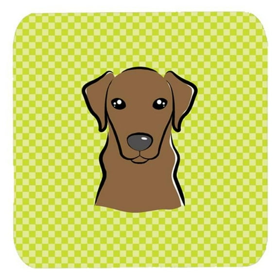 3.5 x 3.5 In. Checkerboard Lime Green Chocolate Labrador Foam Coasters, Set Of 4