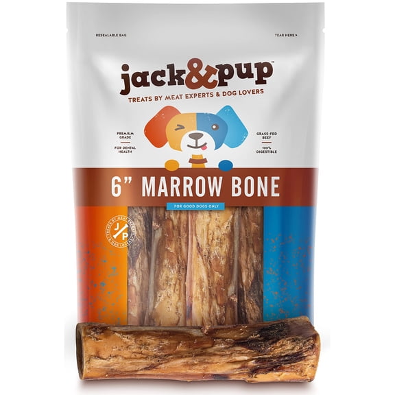 Jack&Pup 6” Marrow Bone for Large Dogs, Roasted Natural Treat Chew, 6 Pack