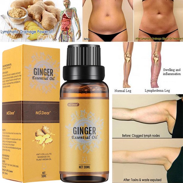 Ginger Essential Oil for Lymphatic Drainage Massage, Weight Loss and