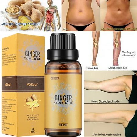 Ginger Essential Oil for Lymphatic Drainage Massage, Weight Loss and Swelling Pain, Pure Natural Belly Drainage Ginger Oil Anti Cellulite Massage Ginger Oil, 30ml