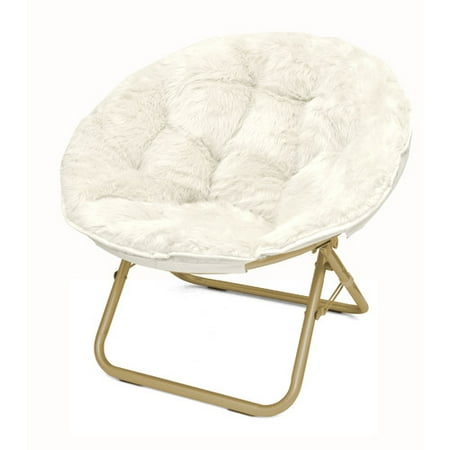 Urban Shop Faux Fur Saucer Chair With Metal Frame, One Size, White