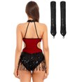 thumbnail image 2 of Xnihocha Women's Sequin Fringe Leotard with Gloves Salsa Rumba Tango Latin Dance Outfits Burgundy M, 2 of 5