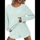 thumbnail image 3 of Conjuntos de Pijama para Mujer, Conjuntos de Dos Piezas A Rayas, Top de Larga y Pantalones Cortos con Abertura, Ropa de Dormir Estampada, Pijamas Cómodos. Verde L, 3 of 9