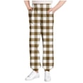 thumbnail image 3 of dazeni Girls High Waisted Dress Pants Comfortable High Waist Uniform Pants Straight Loose Trousers Casual Pants with Pockets Brown, 3 of 6