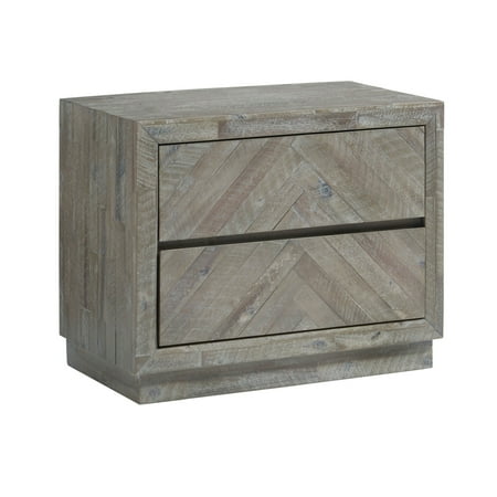 2 Drawer Wooden Nightstand with Herringbone Pattern  Weathered Brown- Saltoro Sherpi