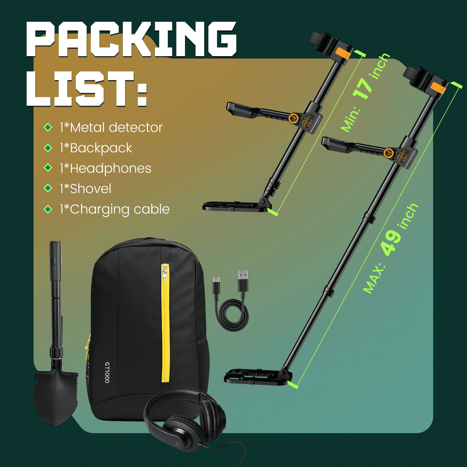 Open Box Metal Detector for Adults Waterproof - Adjustable Retractable Foldable Metal Detector Waterproof High Accuracy Gold Detector, Backlit LCD Display,Up to 20 Hours of Extended Runtime, Adjustable Retrac
