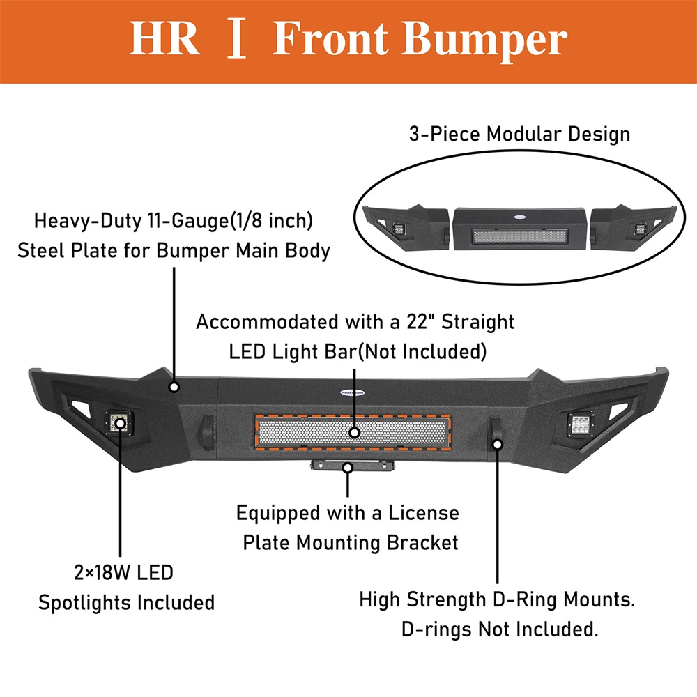Hooke Road Front Bumper Fit 2019 2020 2021 2022 2023 Dodge Ram 1500 (Excluding EcoDiesel, Rebel, TRX ,1500 Classic)