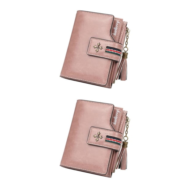Qarigey Cartera de cuero portátil, monedero plegable para almacenamiento de dinero, bolso portatarjetas de débito para viaje, billetera, Rosa 2piezas