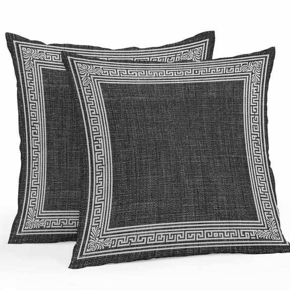 Black Abstract Art Outdoor Waterproof Pillow Covers 18x18 Pack of 2 Vintage Linen Greek Key Geometric Decorative Outdoor Pillow Covers Square Cushion Cases for Patio Furniture Pergola Couch