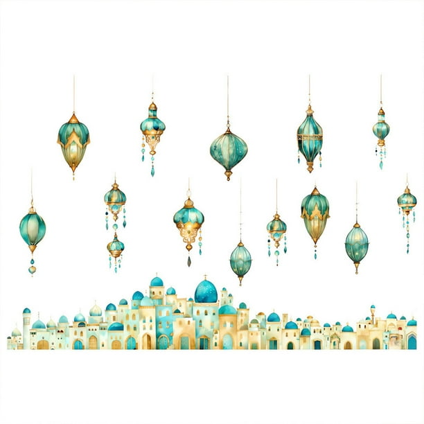 Decoraciones de Pared para la Sala de Estar Eid Mubarak Ramadán Decal de Pared 29x21cm Pvc Linternas Árabes Pegatinas de la Mezquita Sofás para la Sala de Estar Festival Decoración de la Fiesta Del Ho