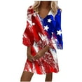 thumbnail image 2 of Edvintorg 4Th Of July Womens Summer Dresses Plus Size Women's Casual Beach Dress Fashion V-Neck Print 3/4 Sleeve Fold Mini Dress, 2 of 5