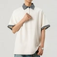thumbnail image 2 of YLSDY Men's Short Sleeve Cotton Comfy Shirt Casual Regular Basic Tee Round Neck Patchwork Plaid Collar Dressy Tops White XXXL, 2 of 4