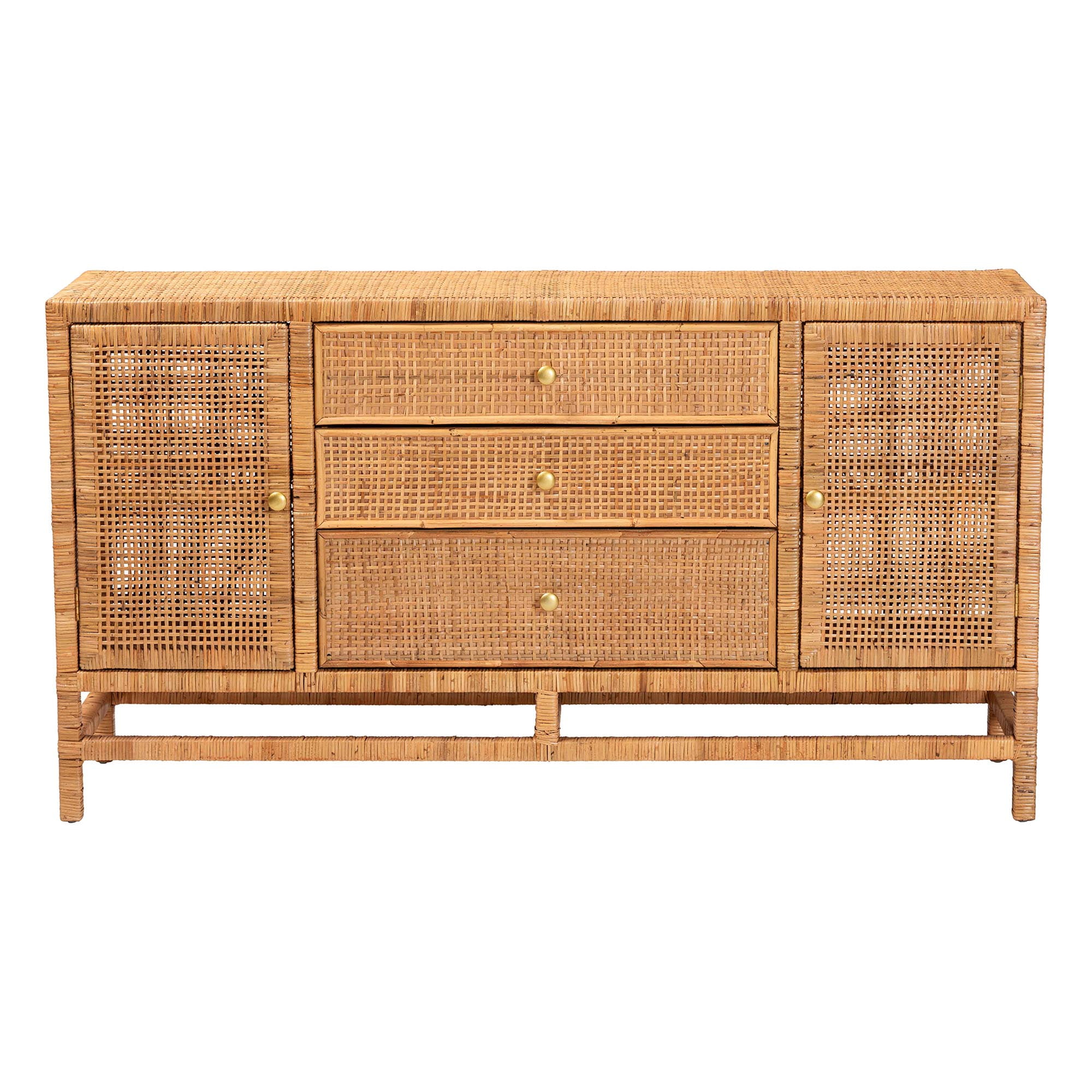 bali & pari Vivan Boho Storage Cabinet, 3-Drawer, 4-Shelf, Honey