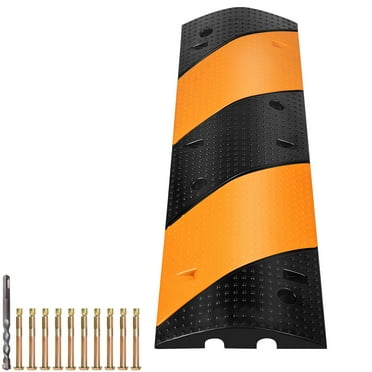 KFFKFF 2pcs Rubber Speed Bump, Cable Protector Ramp with 2 Channels, Modular Bump with 22000 LBS Weight Load, Suitable for Concrete, and Gravel Driveways, 40.2 x 11.8 x 2.4 inches