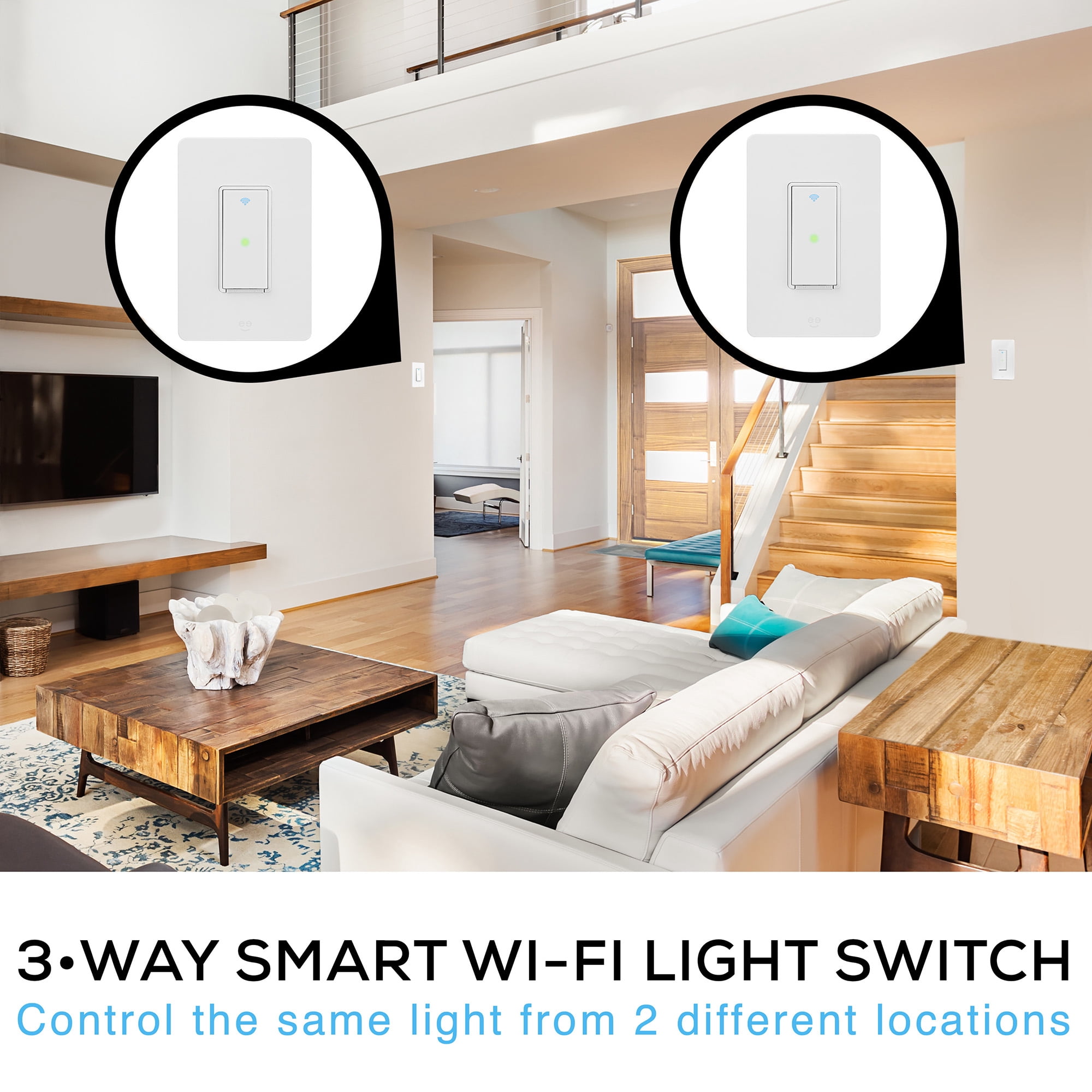 Merkury Innovations 3-Way Light Switch Kit, Requires 2.4Ghz Wifi