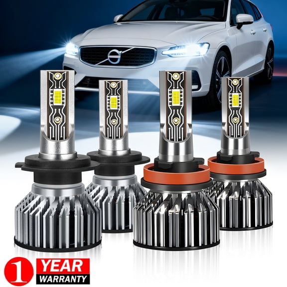 For Volvo V60 2015-2018 LED Headlight Bulbs, H7 H11 High&Low Beam 6000K White, Super Bright, Plug & Play, 4-Pack
