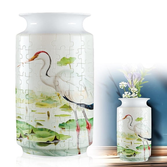 Agiufgs 3D Vase Puzzle 20.5 X 4.53 in Jigsaw, Transforms From Flat Puzzle to Standing Vase, for Home Decor Display with Flowers, Red-crowned Crane