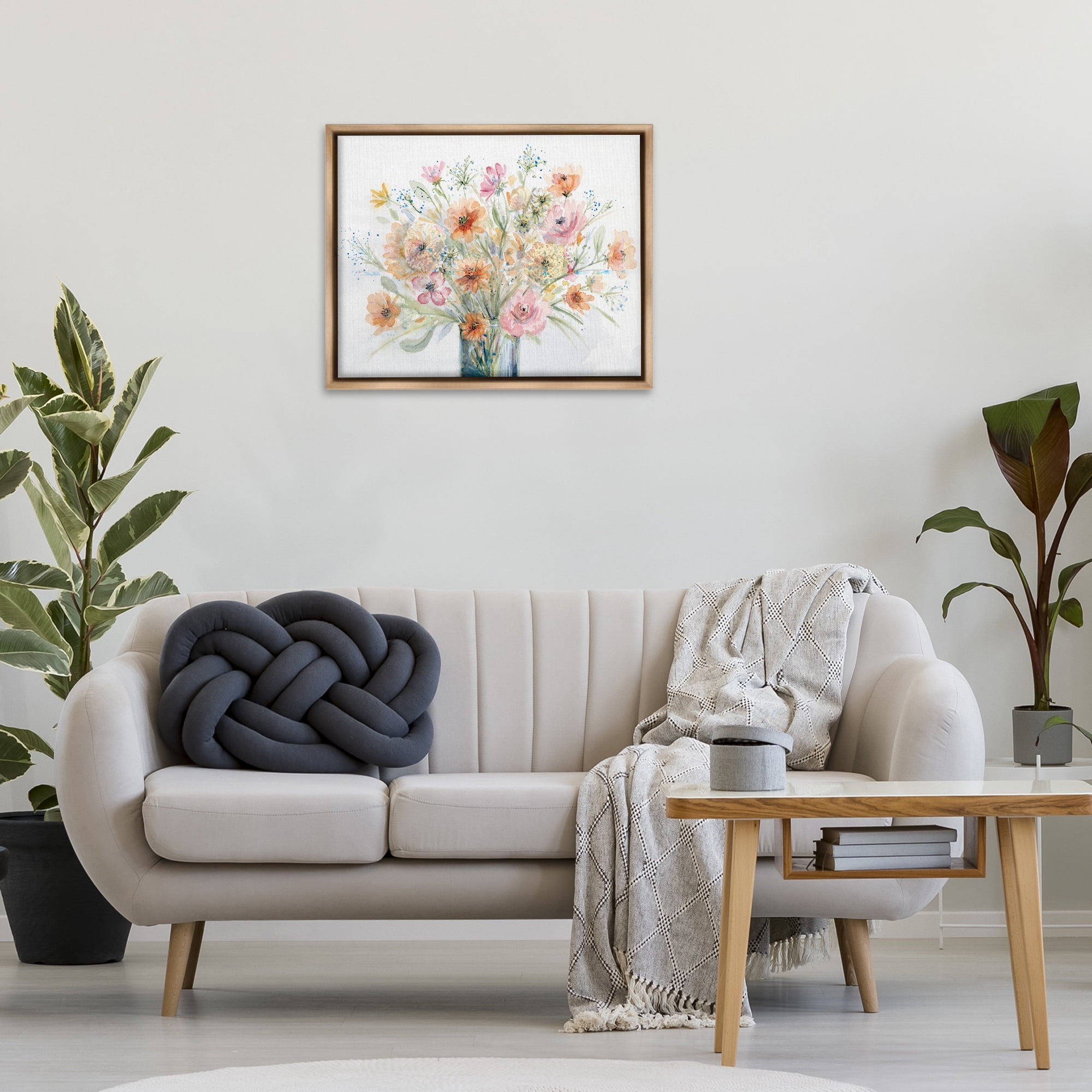 Stupell Industries Peach Pink Bouquet Botanical & Floral Painting Brown Floater Framed Art Print Wall Art, 31 x 25