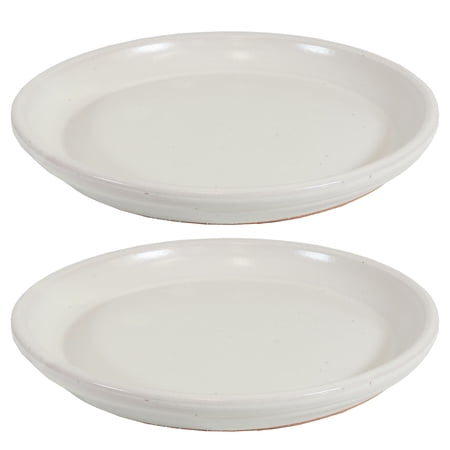 Sunnydaze Outdoor/Indoor Ceramic High-Fired Glazed UV- and Frost-Resistant Flower Pot Planter Saucers - 12  Diameter - Pearl - 2pc