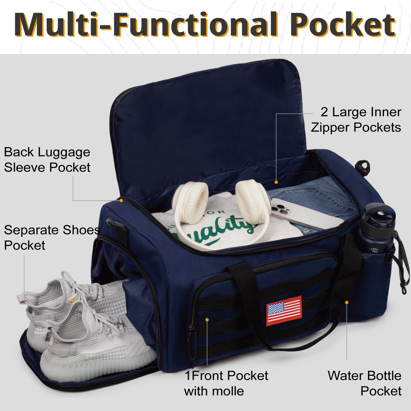 TRIPGEAR Large 40L 2-in-1 Convertible Sports Bag, Multi-functional Travel Duffle with Shoe Compartment for Daily Use
