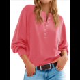 thumbnail image 2 of Suéter de Cuello Redondo con Botones para Mujer, Camisetas Henley de Larga de Otoño, Tops de Punto Holgados A Rojo XXL, 2 of 8