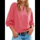 thumbnail image 2 of Suéter de Cuello Redondo con Botones para Mujer, Camisetas Henley de Larga de Otoño, Tops de Punto Holgados A Rojo L, 2 of 8