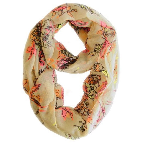 Peach Couture Cheery Blossom Scarf Floral Scarf Flower Print Scarf Infinity Scarf Bright Peach Scarf